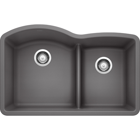 Blanco Diamond Silgranit 60/40 Double Bowl Undermount Kitchen Sink with Low Divide - Cinder 441591