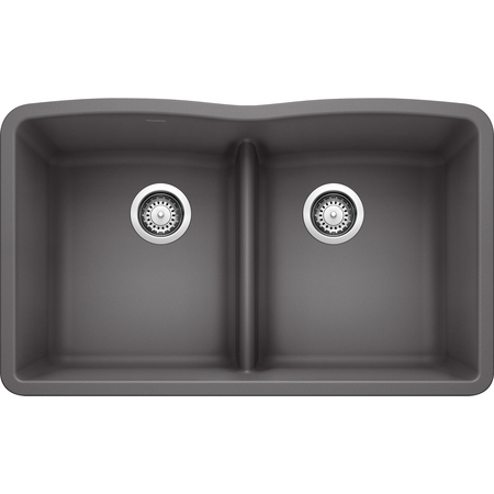 BLANCO Diamond Silgranit 50/50 Double Bowl Undermount Kitchen Sink with Low Divide - Cinder 442071