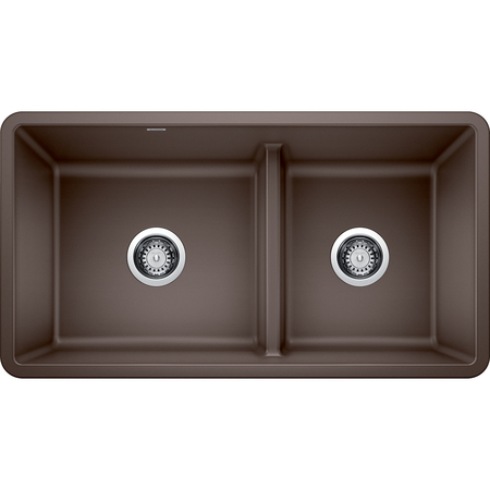 BLANCO Precis Silgranit Reversible 60/40 Double Bowl Undermount Kitchen Sink with Low Divide - Cafe 442528