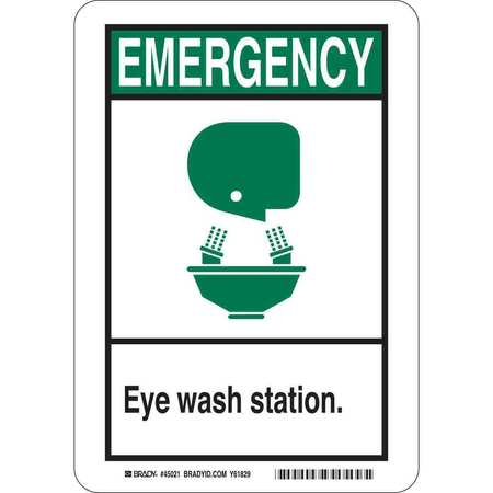 BRADY Eye Wash Sign, 10" Height, 7" Width, Aluminum, Rectangle, English 49009