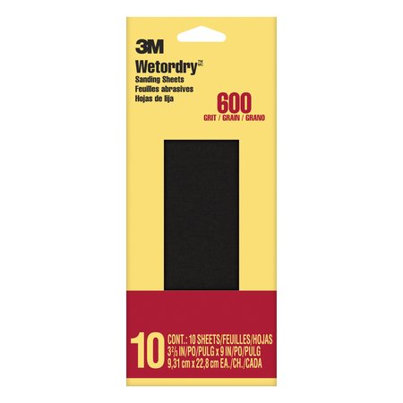 3M Sandpaper Sheet, 600 Grit, 3 5/8"W, PK10 5921-18-CC