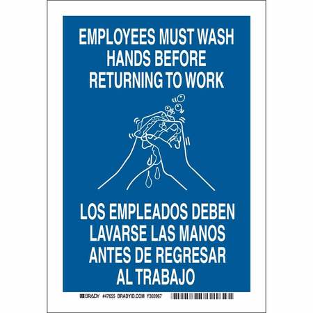 BRADY Sign, Facility, Must Wash Hands, 10X7, Sign Material: Aluminum, 47646 47646