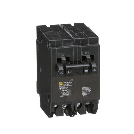 Square D Miniature Circuit Breaker, HOMT Series 20A, 2x1, 1x2 Pole, 120/240V AC HOMT2020240