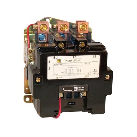 SQUARE D NEMA Contactor, Type S, nonreversing, Size 4, 135A, 1 phase, up to 100kA, 2 pole, 480VAC coil, open 8502SFO1V06