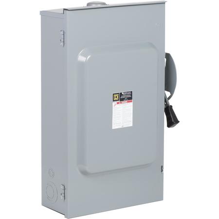 Square D Safety switch, general duty, fusible, 200A, 120/240VAC, 2 poles, 60HP, solid neutral, NEMA 3R with bolt on hub provision CD224NRB