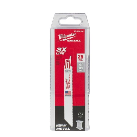 Milwaukee Tool 6 in 18 TPI SAWZALL Blades, 25 Pack 48-00-8184