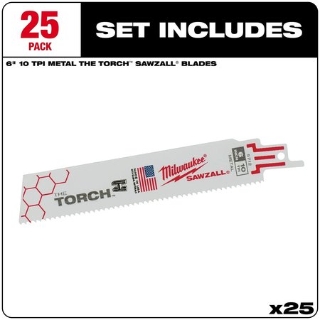 Milwaukee Tool 6" 10 TPI The Torch SAWZALL Blades (25 Pk) 48-00-8712