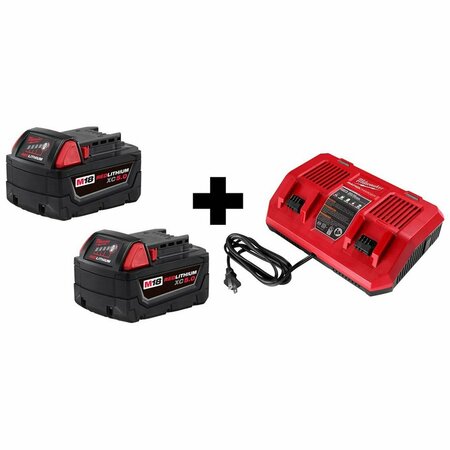 MILWAUKEE TOOL M18 Battery Pack, M18 Dual Rapid Charger 48-11-1852, 48-59-1802