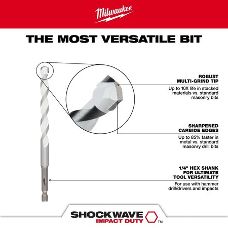 Milwaukee Tool 1/2 in. x 4 in. x 6 in. SHOCKWAVE Impact Duty Carbide Multi-Material Drill Bit 48-20-8892