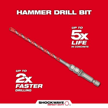 Milwaukee Tool 5/32 in. x 4 in. SHOCKWAVE Carbide Hammer Drill Bit for Concrete Screws 48-20-9090