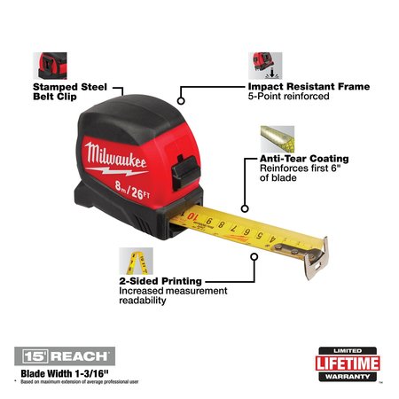 Milwaukee Tool 25 ft Tape Measure, 1 1/8 in Blade 48-22-0425