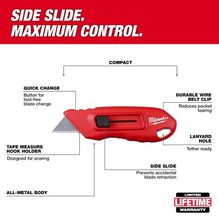 Milwaukee Tool Utility Knife, Retractable 4 1/2 in L 48-22-1516