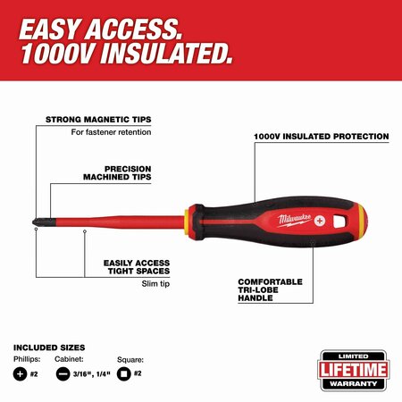 Milwaukee Tool Insulated Screwdriver Set, 6 in L, 4 pcs 48-22-2219