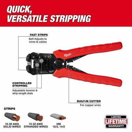 Milwaukee Tool Wire Stripper/Cutter, Steel CAP, 0.777 lb 48-22-3082