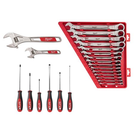 MILWAUKEE TOOL Wrench Set 6” & 10”, 15 PC Ratcheting Wrench Set SAE, 6 PC Screwdriver 48-22-7400, 48-22-9416, 48-22-2706