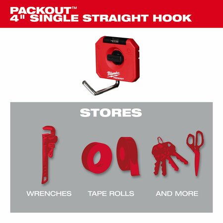 Milwaukee Tool Straight Hook, Plastic, 3-1/2"x4", Blk, Red 48-22-8328
