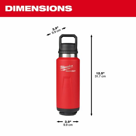 Milwaukee Tool Insulated Bottle, SS, 36 oz CAP, Black 48-22-8397R