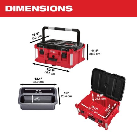 Milwaukee Tool PACKOUT Rolling Tool Box + Large Tool Box + Organizer, Polymer, Black/Red, 22 in W x 19 in D 48-22-8426, 48-22-8425, 48-22-8430