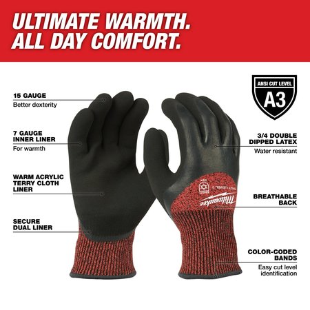 Milwaukee Tool Level 3 Cut Resistant Latex Dipped Insulated Winter Gloves - 2X-Large (12 pair) 48-22-8924B