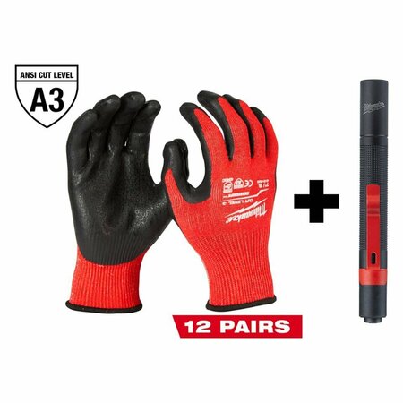 MILWAUKEE TOOL Cut 3 Dipped Gloves - L, Penlight 48-22-8932B, 2105