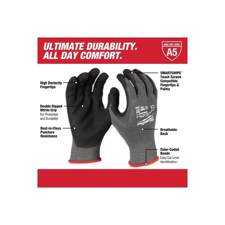 Milwaukee Tool Level 5 Cut Resistant Nitrile Dipped Gloves - Large (12 pair) 48-22-8952B