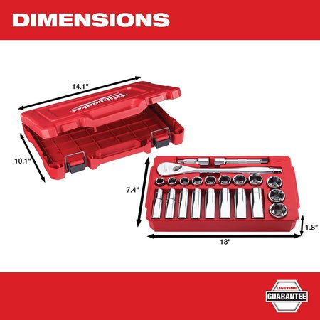 Milwaukee Tool 1/2" Drive Socket Set SAE 22 Pieces 1/2 in to 1 1/8 in , Chrome 48-22-9410