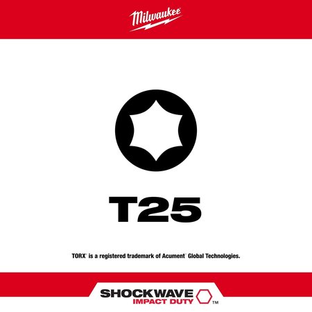 Milwaukee Tool SHOCKWAVE 6" Impact Torx T25 Power Bits (10 Pk) 48-32-4246