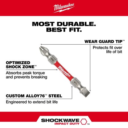Milwaukee Tool SHOCKWAVE PH2/SQ2 Impact Double Ended Bit 48-32-4311