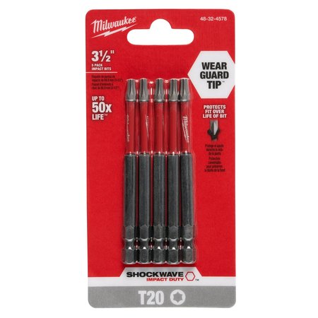 Milwaukee Tool 3-1/2 in. TORX T20 SHOCKWAVE Impact Duty Power Bit (5 pk) 48-32-4578