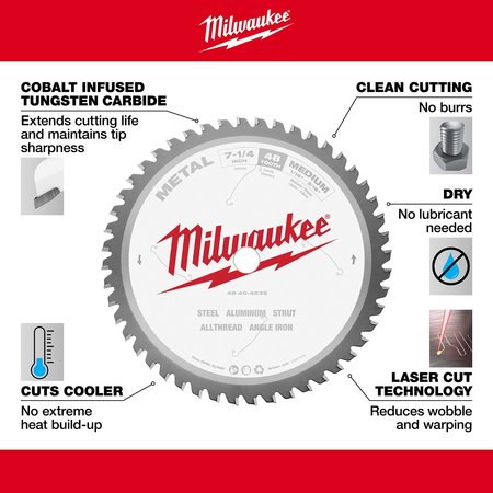 Milwaukee Tool 7 1/4 in. 48 Tooth Metal Cutting Circular Saw Blade (5/8 in. Arbor) 48-40-4235