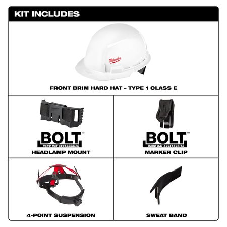 Milwaukee Tool Front Brim Hard Hat w/BOLT Accessories  – Type 1 Class E 48-73-1021