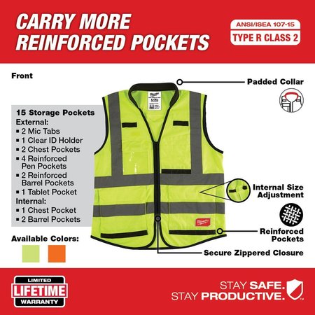 Milwaukee Tool Class 2 High Visibility Yellow Performance Safety Vest - 4XL/5XL 48-73-5044