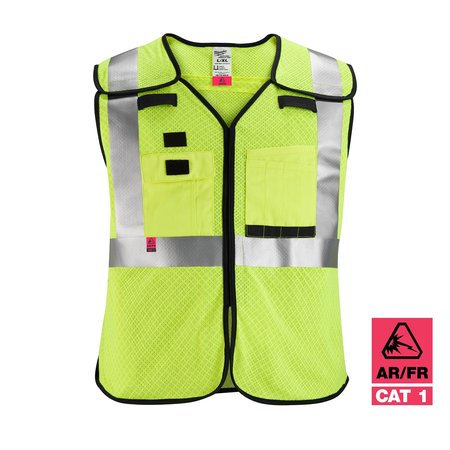 Milwaukee Tool Arc-Rated/Flame-Resistant Cat 1 Class 2 Breakaway High Visibility Yellow Mesh Safety Vest - 4X-Large/5X-Large 48-73-5214