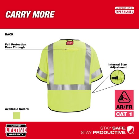 Milwaukee Tool Arc-Rated/Flame-Resistant Cat 1 Class 3 High Visibility Yellow Safety Vest - 4X-Large/5X-Large 48-73-5324