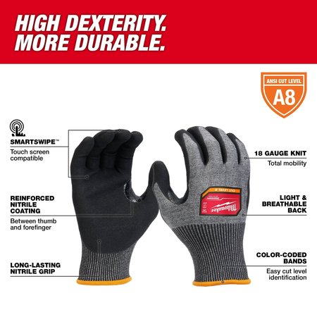 Milwaukee Tool Level 8 Cut Resistant High-Dexterity Nitrile Dipped Gloves - X-Large (12 pair) 48-73-7023B