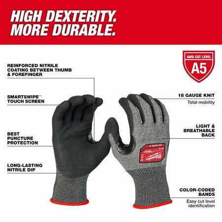 Milwaukee Tool Knit Gloves, Finished, Size 2XL 48-73-7154E