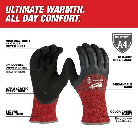 Milwaukee Tool Level 4 Cut Resistant Latex Dipped Winter Insulated Gloves - Large (12 pair) 48-73-7942B