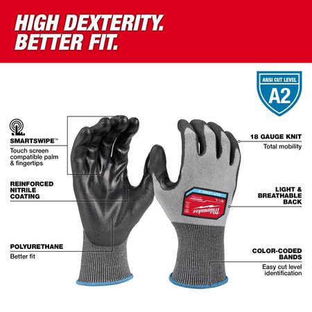 Milwaukee Tool Level 2 Cut Resistant High Dexterity Polyurethane Dipped Gloves - X-Large 48-73-8723