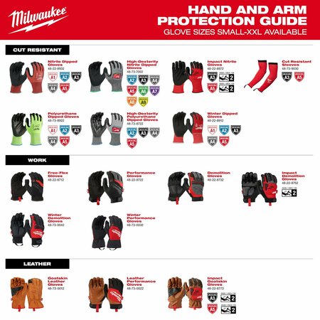 Milwaukee Tool Knit Gloves, Finished, Size L 48-73-8752