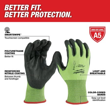 Milwaukee Tool Level 5 Cut Resistant High Visibility Polyurethane Dipped Gloves - Large 48-73-8952