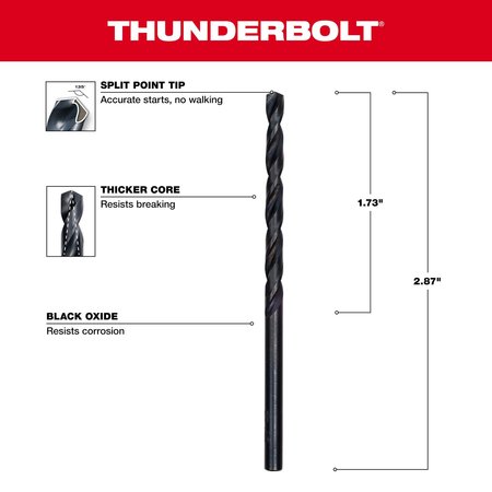 Milwaukee Tool 9/64" Thunderbolt Black Oxide Drill Bit 48-89-2715