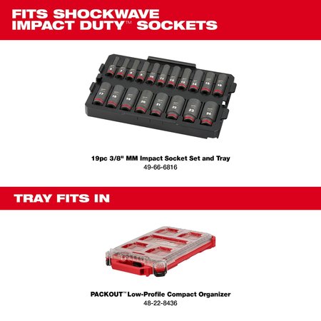 Milwaukee Tool PACKOUT Low-Profile Organizer Tray for 19 pc. SHOCKWAVE Impact Duty 3/8 in. Drive Metric Deep Well Sockets 49-66-6831