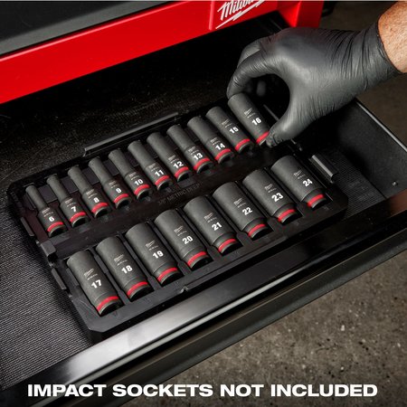 Milwaukee Tool PACKOUT Low-Profile Organizer Tray for 19 pc. SHOCKWAVE Impact Duty 3/8 in. Drive Metric Deep Well Sockets 49-66-6831