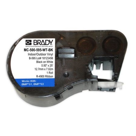 Brady Label Tape Cartridge, White on Black, Labels/Roll: Continuous MC-500-595-BK-WT
