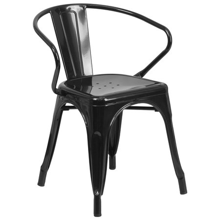 Flash Furniture Black Metal Indoor-Outdoor Chair with Arms 4-CH-31270-BK-GG