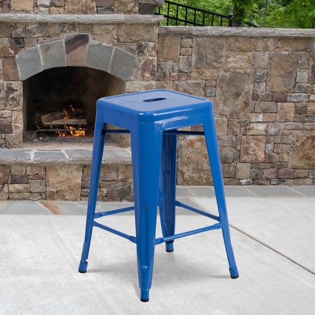 Flash Furniture 4Pack 24"H No Back Blue Metal Counter Height Stool 4-CH-31320-24-BL-GG
