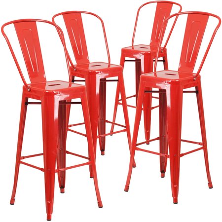 Flash Furniture 4 Pack 30" High Red Metal Indoor-Outdoor Barstool 4-CH-31320-30GB-RED-GG