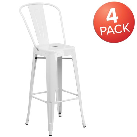 Flash Furniture 4Pack 30" High White Metal Indoor-Outdoor Barstool 4-CH-31320-30GB-WH-GG