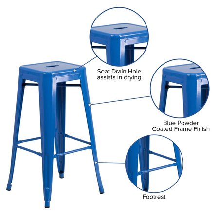 Flash Furniture 4Pack 30" High Backless Blue Square Metal Barstool 4-CH-31320-30-BL-GG