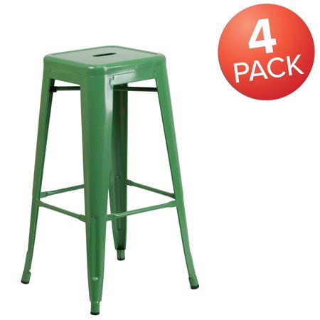 Flash Furniture 4PK 30"H No Back Green Metal Barstool Square Seat 4-CH-31320-30-GN-GG